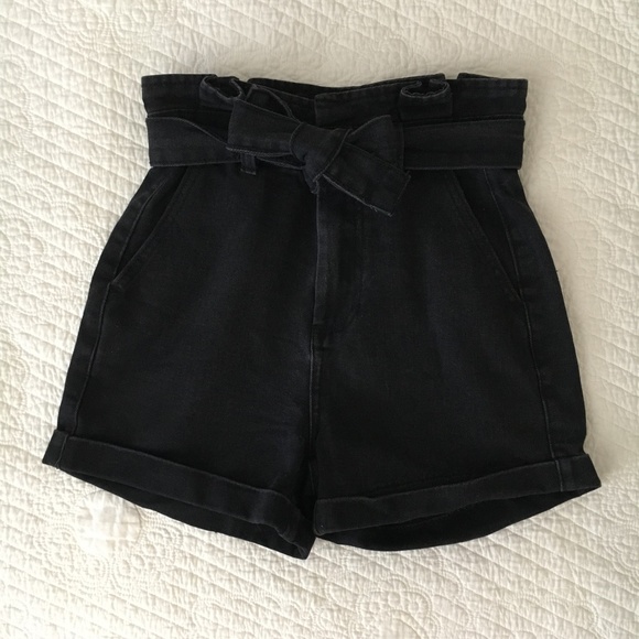 Primark High Waist Paperbag Denim Shorts Black Size 0 - Picture 4 of 9
